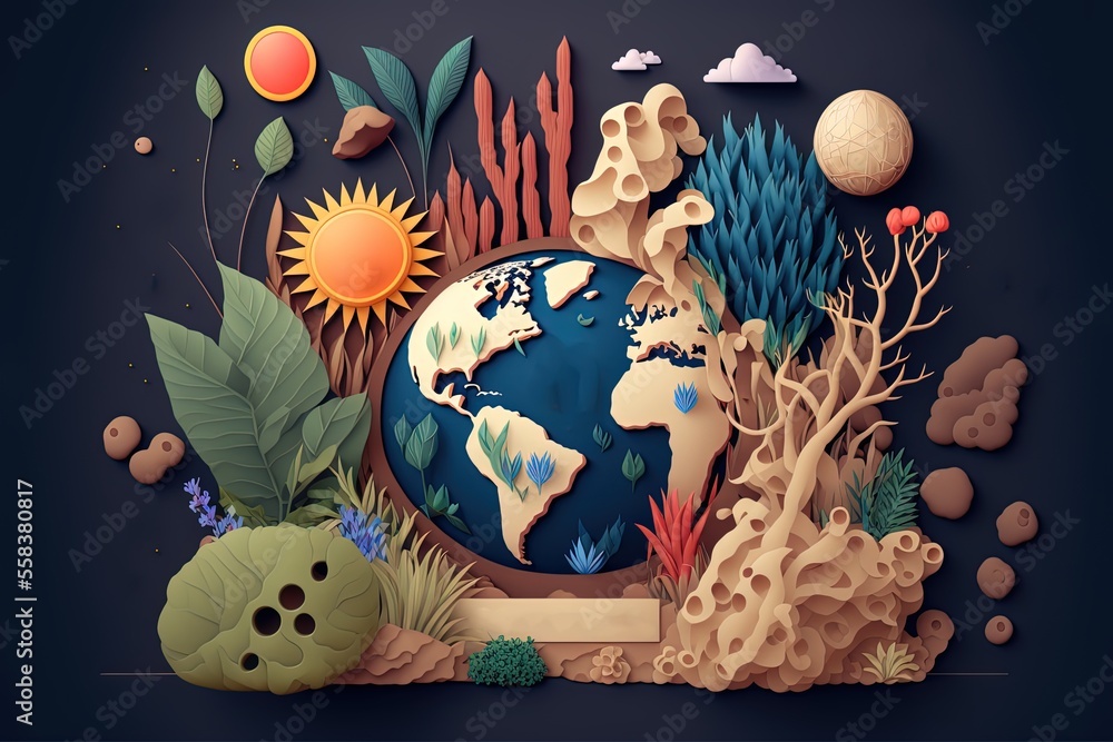 paper craft illustration of Earth Day concept , Earth globe with ...