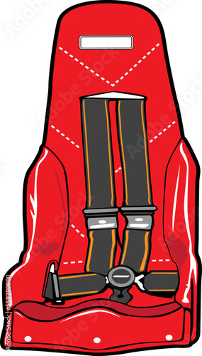 racing bucket seat with safety belt vector