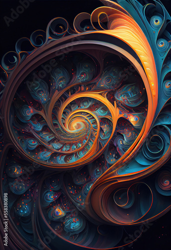 Abstract spiral shape formed by color blocks