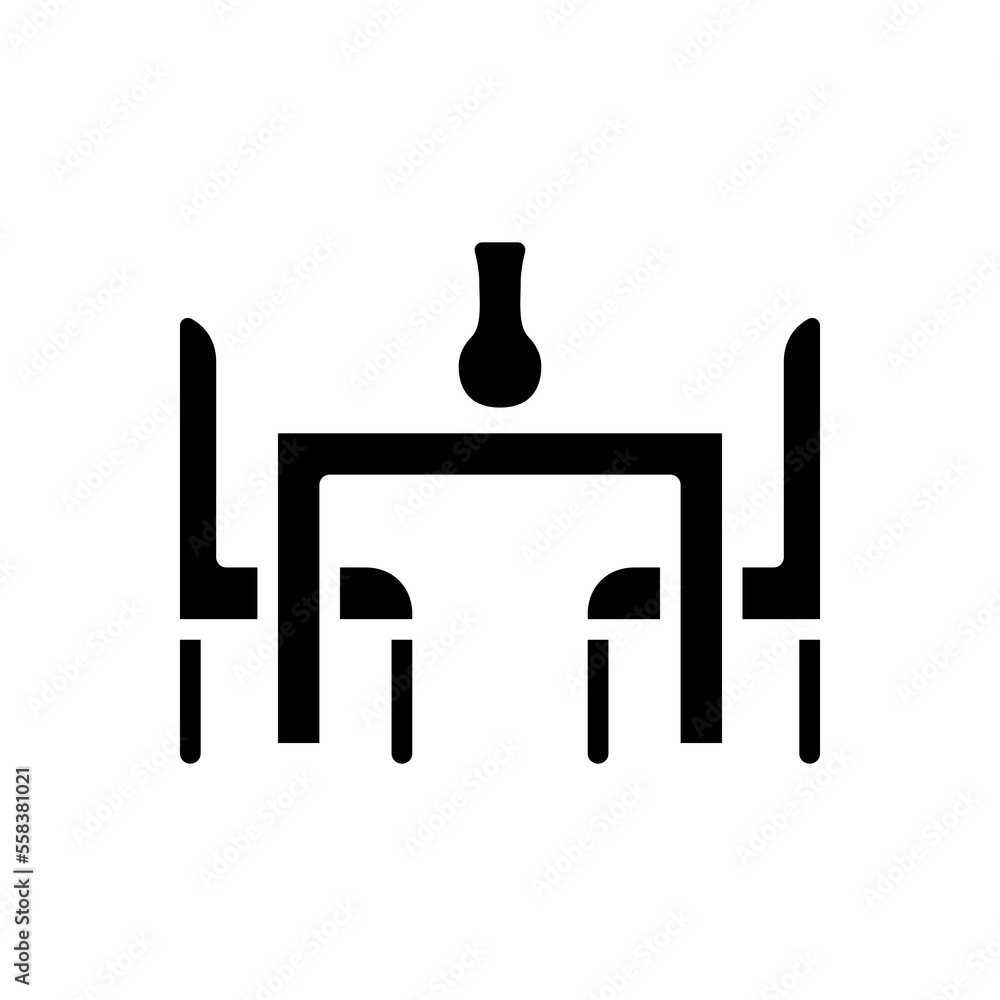 Dining room set black glyph icon. Table and chairs. Modern contemporary home furniture store. Seating arrangement. Silhouette symbol on white space. Solid pictogram. Vector isolated illustration Dining room set black glyph icon. Table and chairs. Modern contemporary home furniture store. Seating arrangement. Silhouette symbol on white space. Solid pictogram. Vector isolated illustration