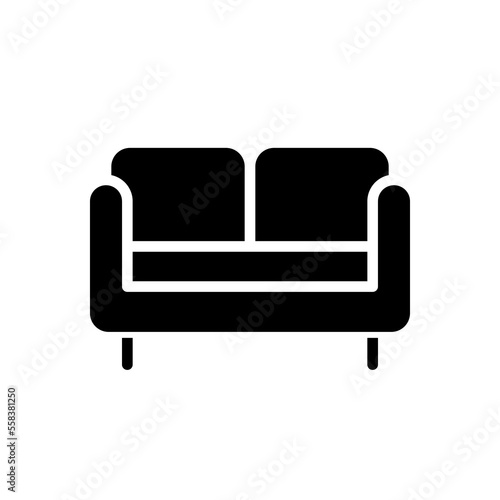 Loveseat black glyph icon. Small sofa for living room. Two-seat chair. Modern contemporary home furniture store. Silhouette symbol on white space. Solid pictogram. Vector isolated illustration