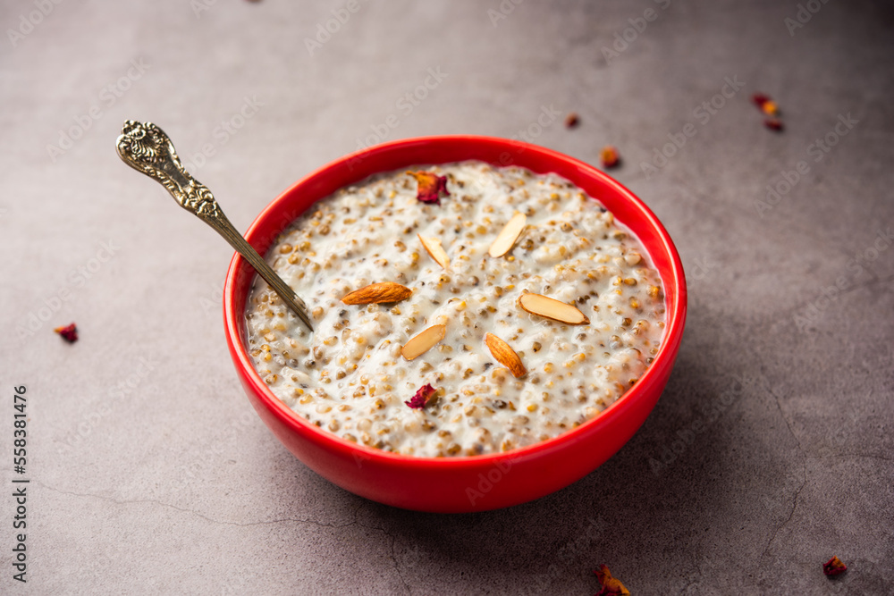 Kodo foxtail millet kheer or varagu arisi payasam is a popular Indian dessert Photos Adobe Stock