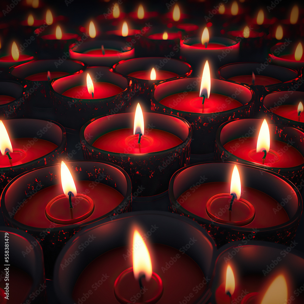 memorial red candles in church. generative ai