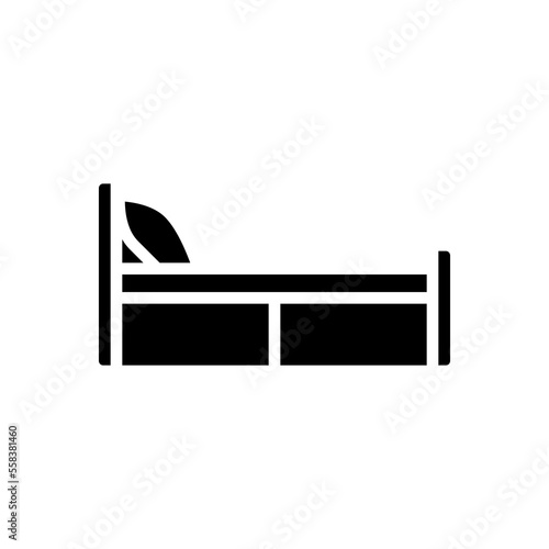 Single bed black glyph icon. Bedstead for solo sleeper. Bedroom furnishing. Modern contemporary home furniture store. Silhouette symbol on white space. Solid pictogram. Vector isolated illustration