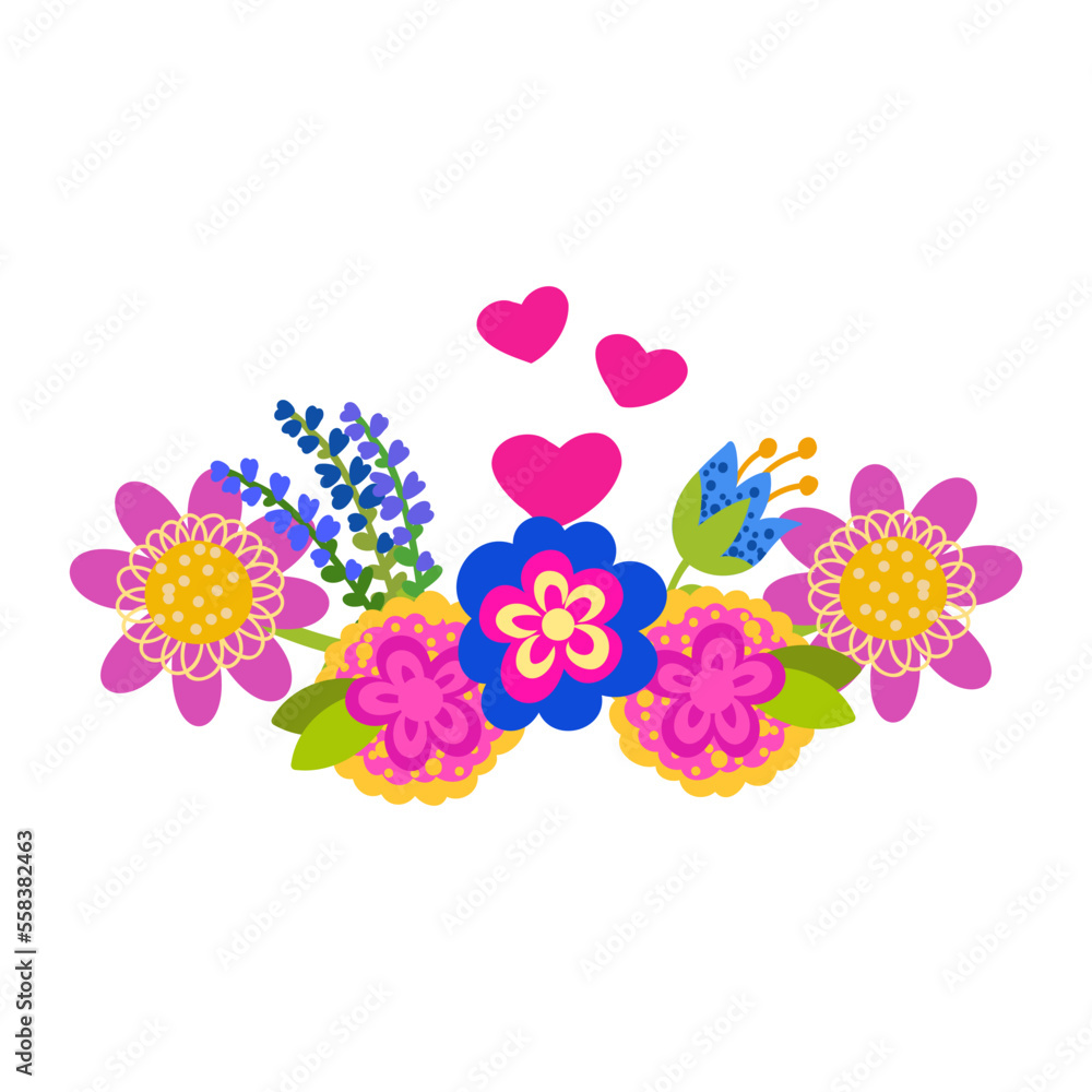 Colorful flower . Spring season. Flat style vector illustration. Isolated on white background.