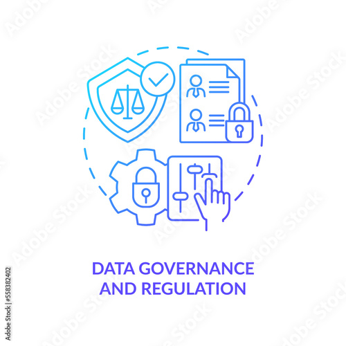 Data governance and regulation blue gradient concept icon. Customer safety. Digital technology trend abstract idea thin line illustration. Isolated outline drawing. Myriad Pro-Bold font used