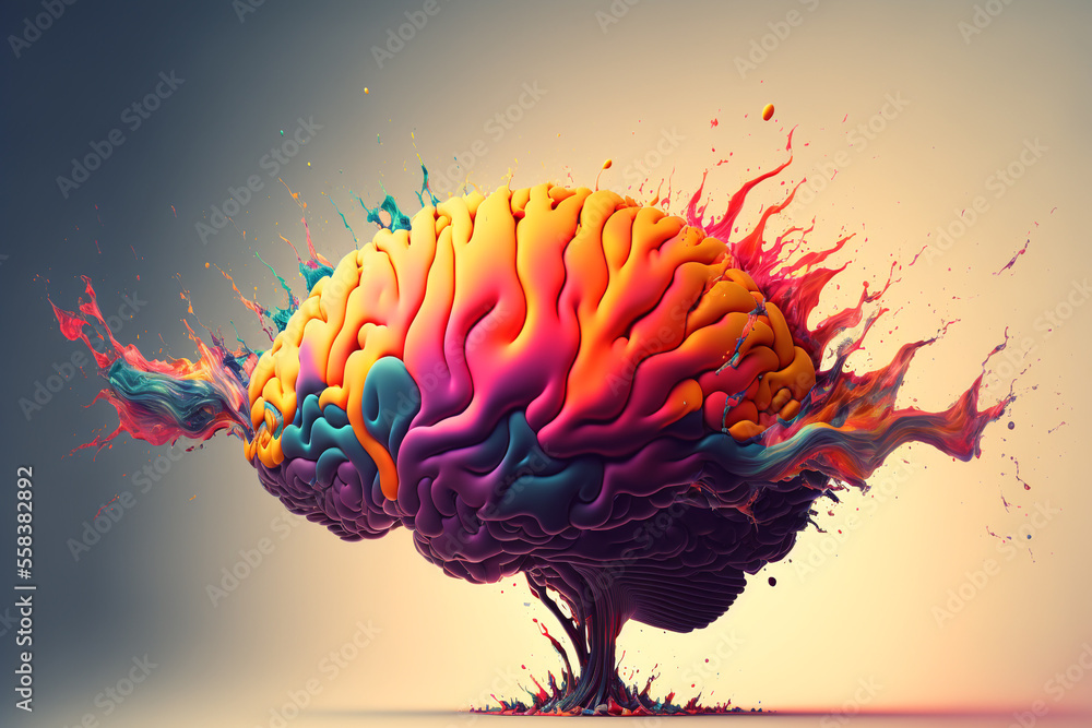 Human brain exploding with full colors. Creativity and new idea concept ...