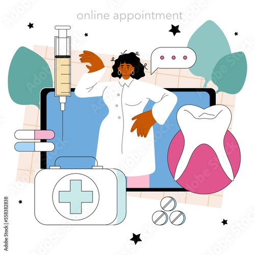 Dentist online service or platform. Dental doctor in