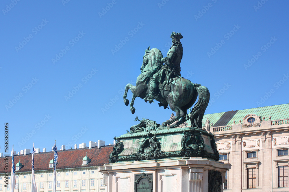 questrian statue of Prince Eugene of Savoy by Anton Dominick Ritter von Fernkorn (1865) at Heldenplatz (Heroes' square) in Vienna, Austria	
