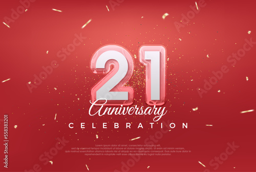Modern design for 21st anniversary celebration. with golden color on red background. © mororene