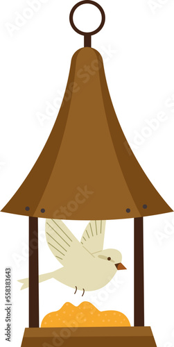 Vintage wooden birdhouse flat icon Feeder for birds