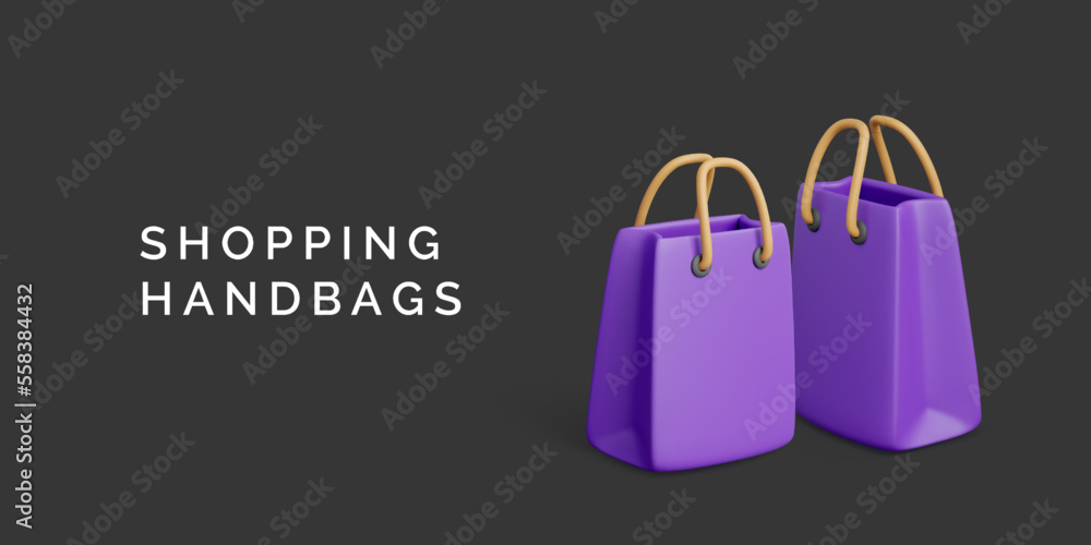 3d shopping bag. Purple paper shop bags commercial banner 3d shopping bag. Purple paper shop bags commercial banner
