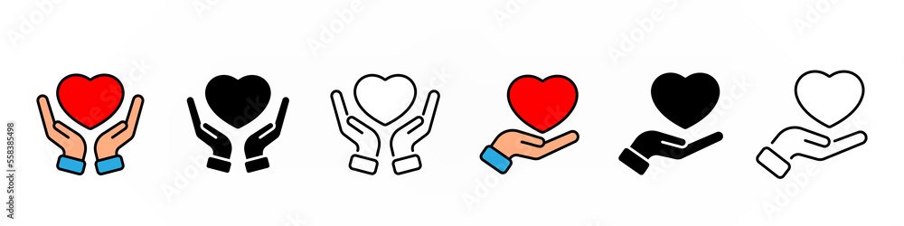 Hand hold heart simple line illustration, conceptual icon Hand hold heart simple line illustration, conceptual icon