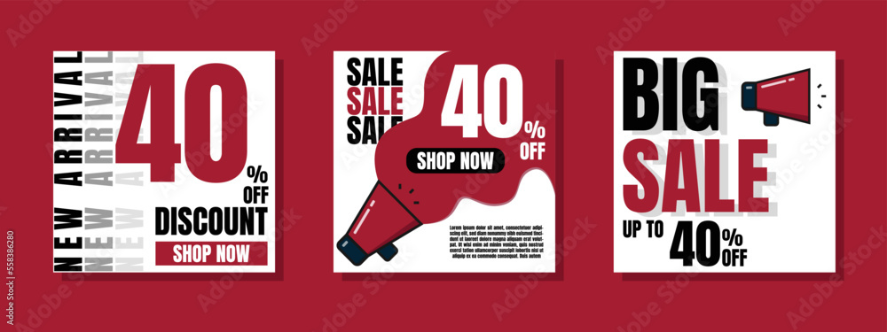 Discount Banner Set. BIG Sale discount. Special offer price signs. New Arrival Discount 40% OFF