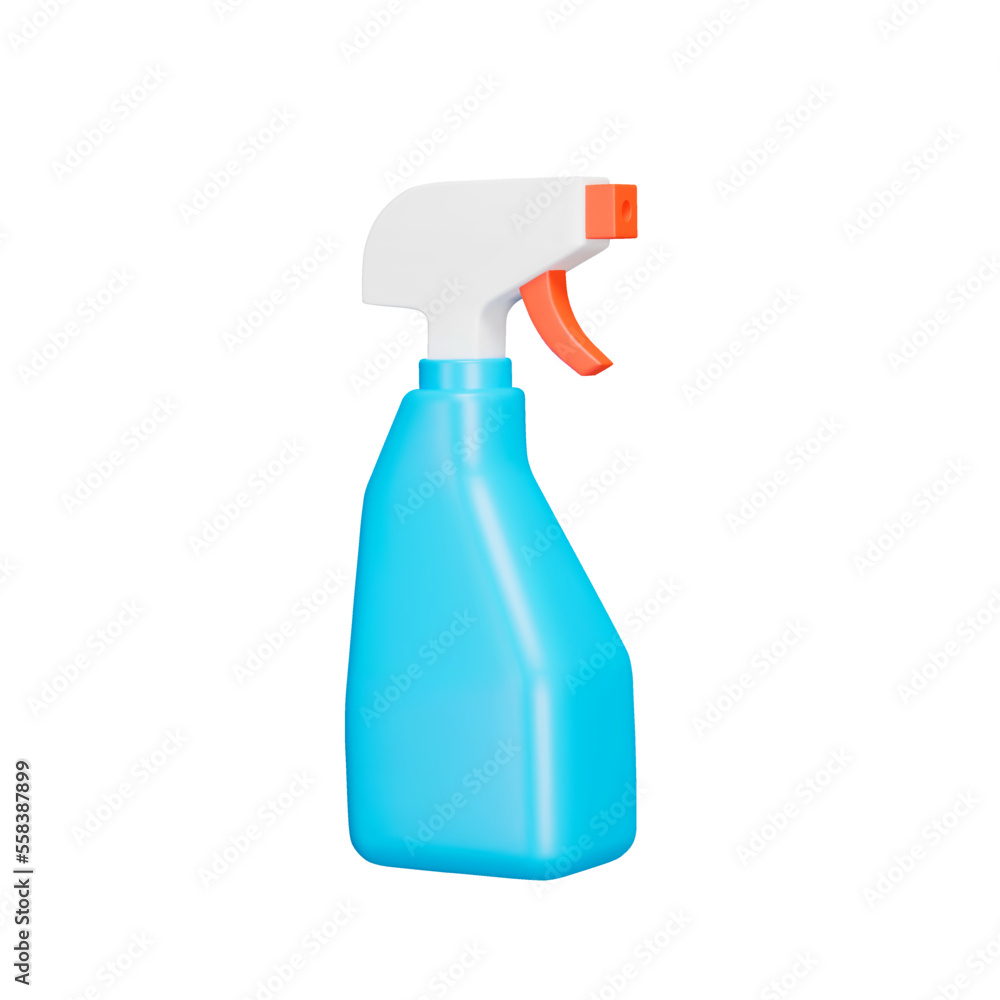 Spray cleaner bottle with spray gun 3d icon. Isolated object on a transparent background Spray cleaner bottle with spray gun 3d icon. Isolated object on a transparent background