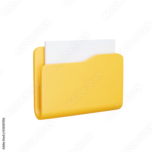 File folder 3d icon. binder with files inside. Isolated object on a transparent background