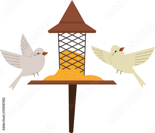 Vintage wooden birdhouse flat icon Feeder for birds