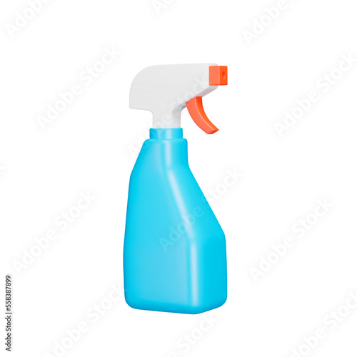 Spray cleaner bottle with spray gun 3d icon. Isolated object on a transparent background