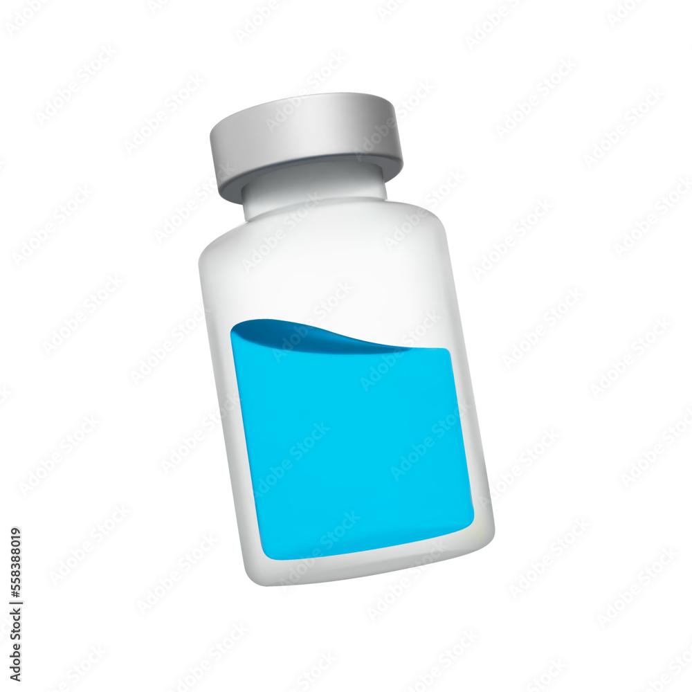Medicine for injection 3d icon. Liquid in vials for injection with a syringe. Vaccine. Antibiotic. Isolated object on a transparent background