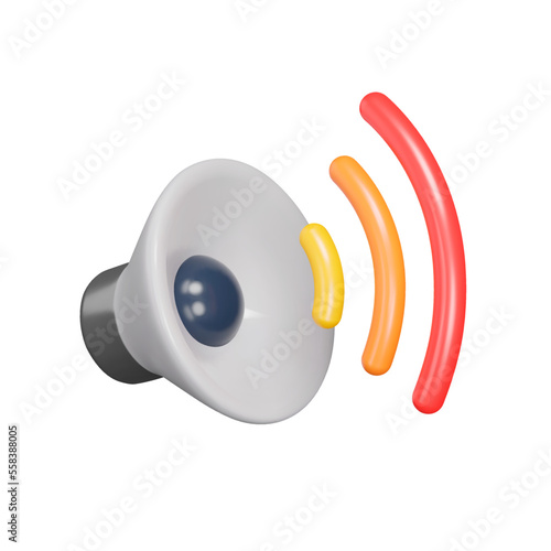 Sound speaker with waves 3d icon. Sound volume. Music, sound. Isolated object on a transparent background