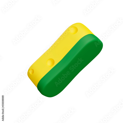 Dishwashing sponge 3d icon. Isolated object on a transparent background