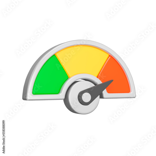 Scale with an arrow 3d icon. Credit rating. Speedometer. Isolated object on a transparent background