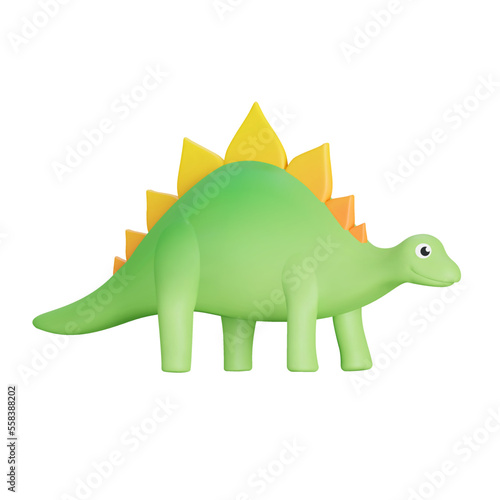 Stegosaurus 3d icon. Dinosaur with plates on the back. Isolated object on a transparent background