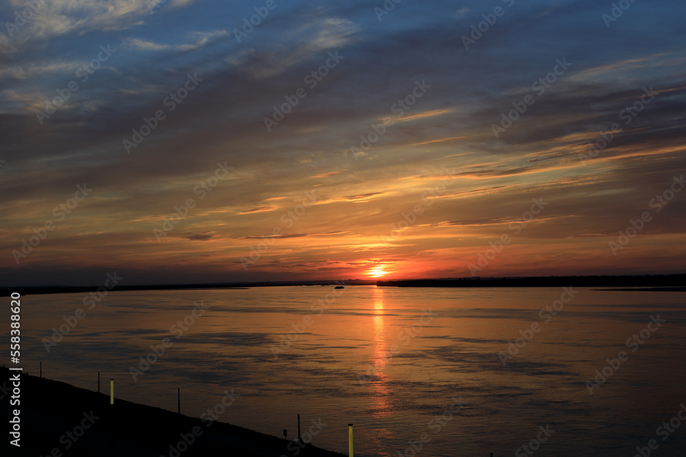 beautiful sunset on the embankment of light yar river volga russia