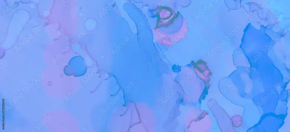 Creative Ink Stains Marble. Blue Pastel Flow