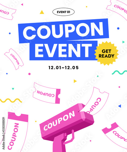 Money machine gun. Shoot the toy gun with coupon. Cash, Coupon, Paper flower. Making event banner template. Modern style. Trendy flat vector illustration. photo