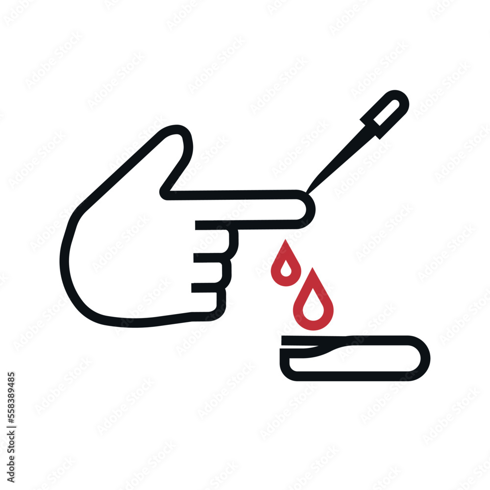 Blood test thin line icon. diabetes. Blood drop from finger. Detection of sugar level.vector illustration
