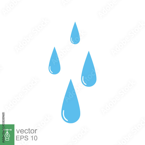 Water drops icon. Simple flat style. Raindrop, puddle, blue liquid, nature concept. Vector illustration design isolated on white background. EPS 10.