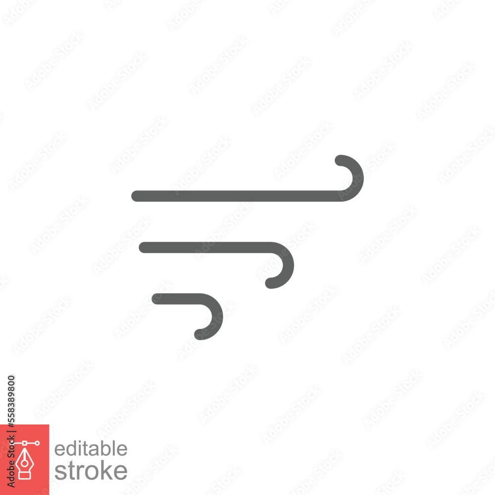 Wind icon. Simple outline style. Air blow, windy, ocean cloud, wind speed, meteorology concept. Thin line symbol. Vector illustration design isolated on white background. Editable stroke EPS 10.