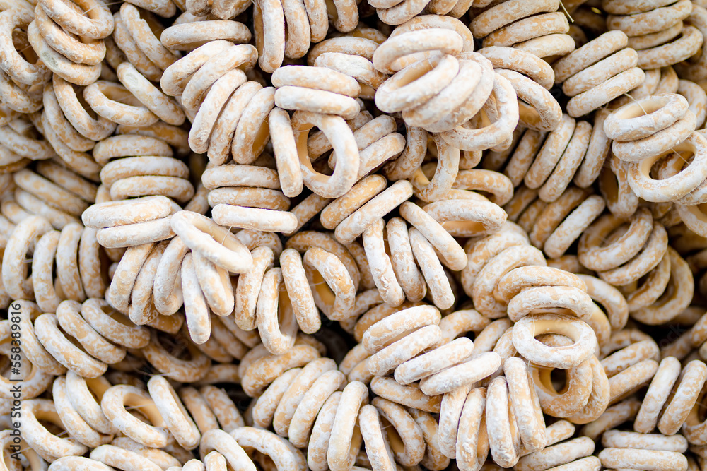 Loaves of organic bagels for sale at outdoor farmers market in Vilnius. Loaves of organic bagels for sale at outdoor farmers market in Vilnius.