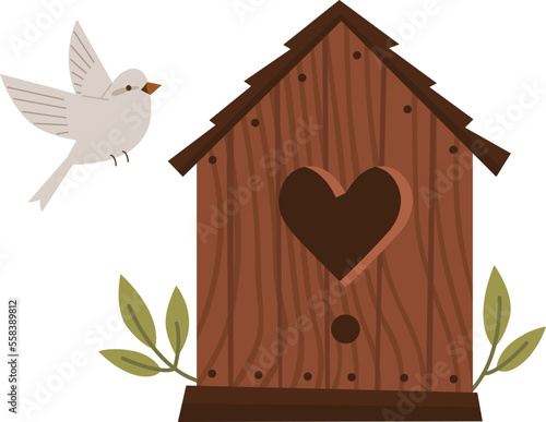 Vintage wooden birdhouse flat icon Feeder for birds