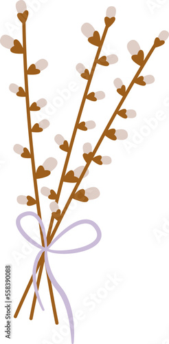 Willow branches flat icon Decorative elements