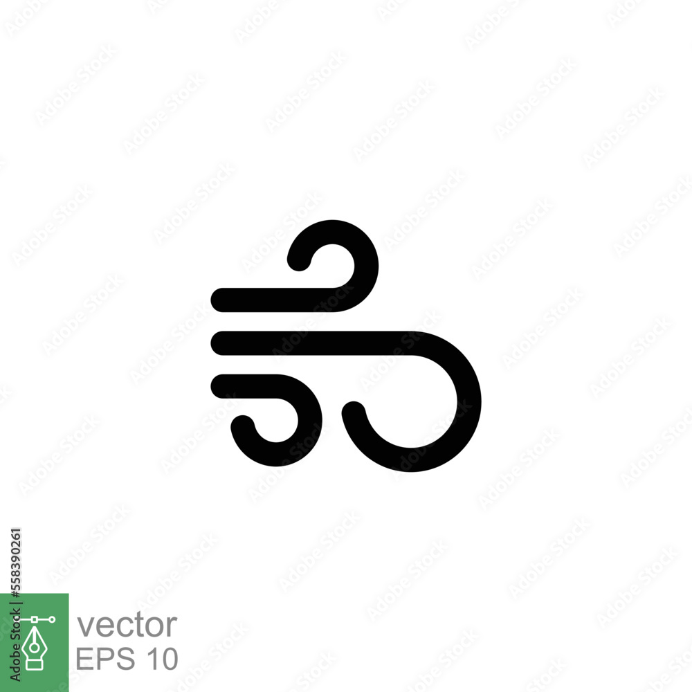 Wind icon. Simple flat style. Air blow, windy, ocean cloud, wind speed, meteorology concept. Solid symbol. Vector illustration design isolated on white background. EPS 10