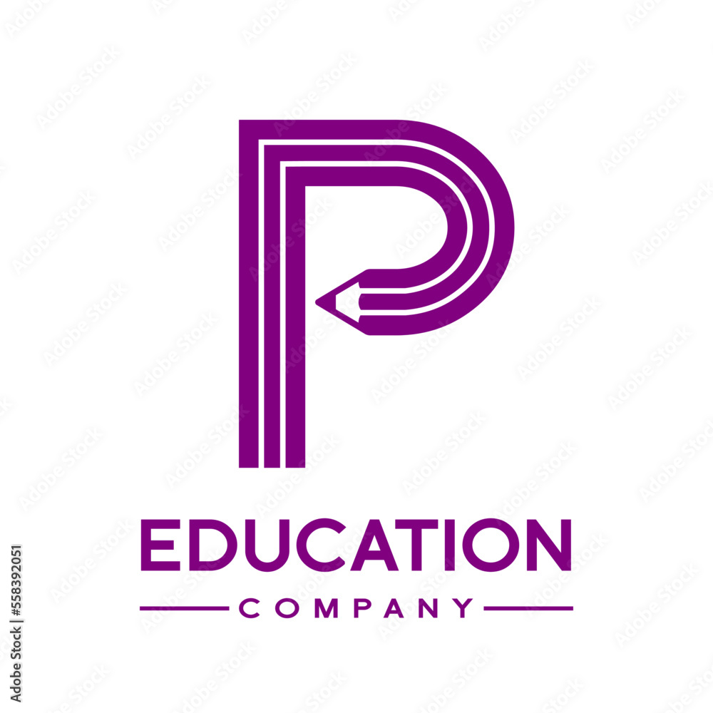 P letter formed by pencil vector logo template. Design elements for ...