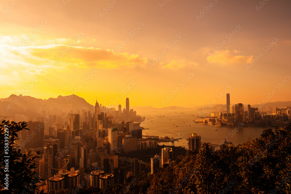 Skyline of Hong Kong during sunset