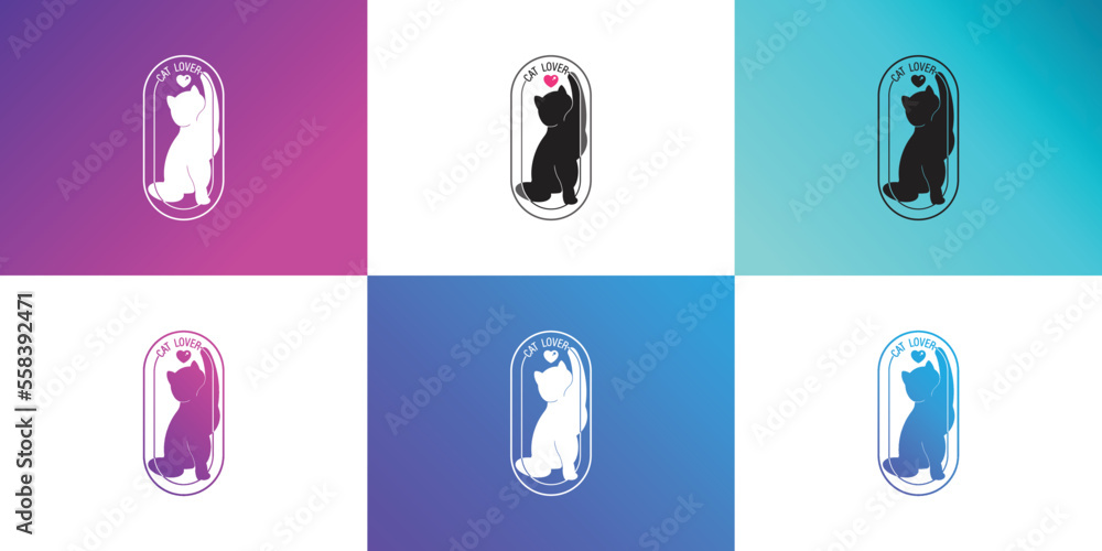 Veterinary logo cat with love symbol. Logo design for cat lover or pet food product Veterinary logo cat with love symbol. Logo design for cat lover or pet food product