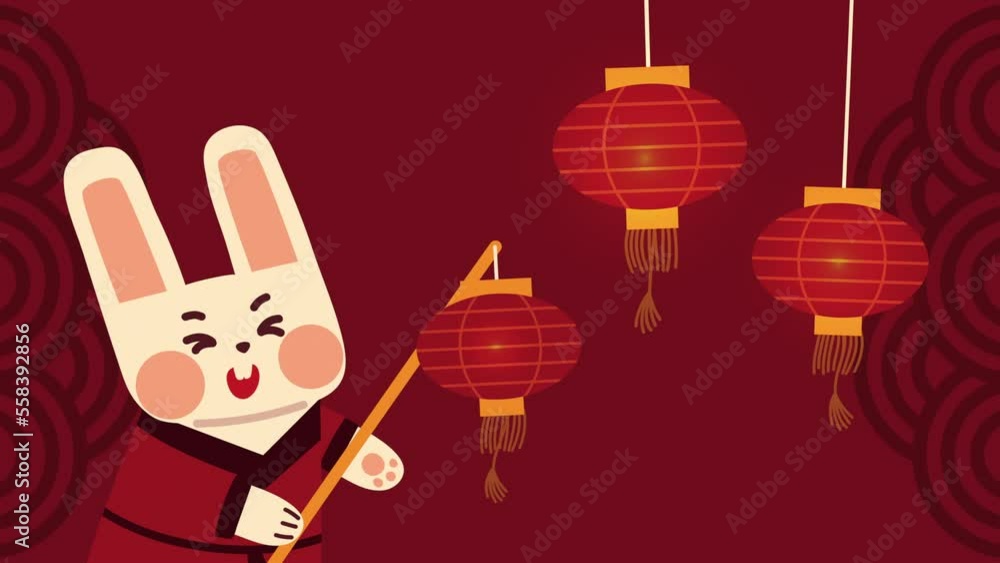 chinese rabbit with lanterns animation chinese rabbit with lanterns animation