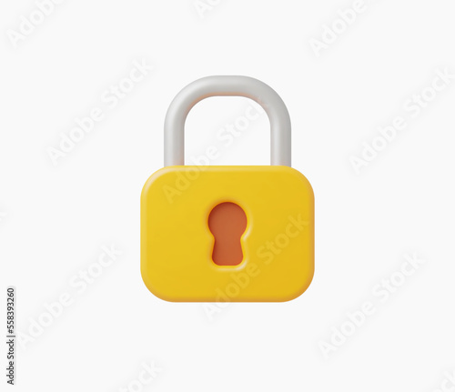 3d Realistic Yellow Locked padlock vector illustration