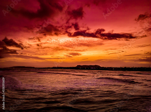 sunset on the beach  Beautiful orange sky atmosphere on Seashore