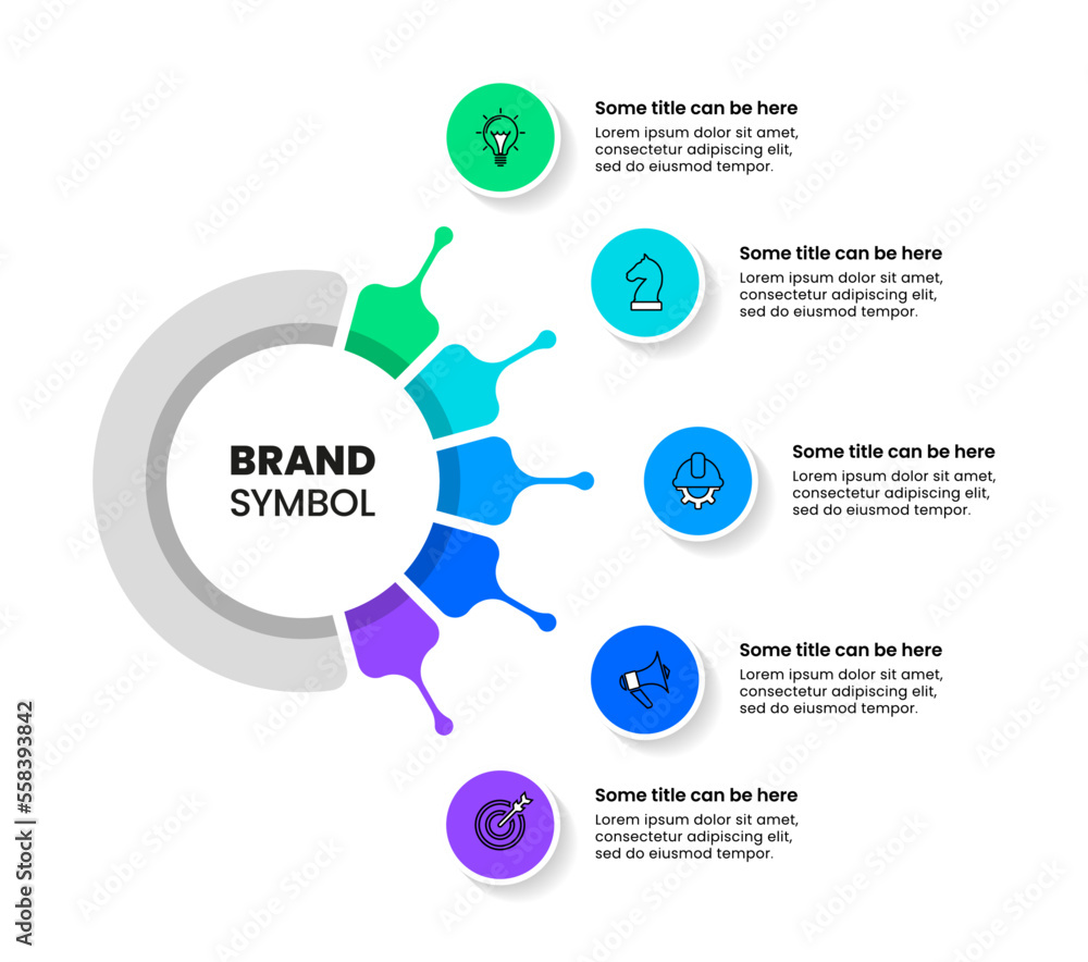 Fototapeta premium Infographic template. Circle with 5 steps and icons