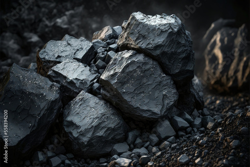 Bituminous coal in a coal mine. Generative AI.