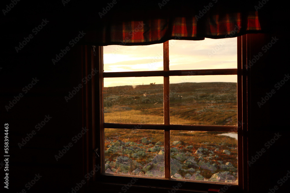 Window in a open wilderness hut, Fulufjället, sweden Window in a open wilderness hut, Fulufjället, sweden