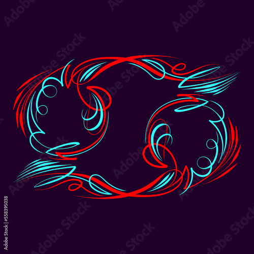 Cancer Zodiac sign. Floral art illustration. Vintage pinstripes art. For vinyl sticker, painting template, tattoo, apparel, merchandise, border, frame. Vector Eps 10.