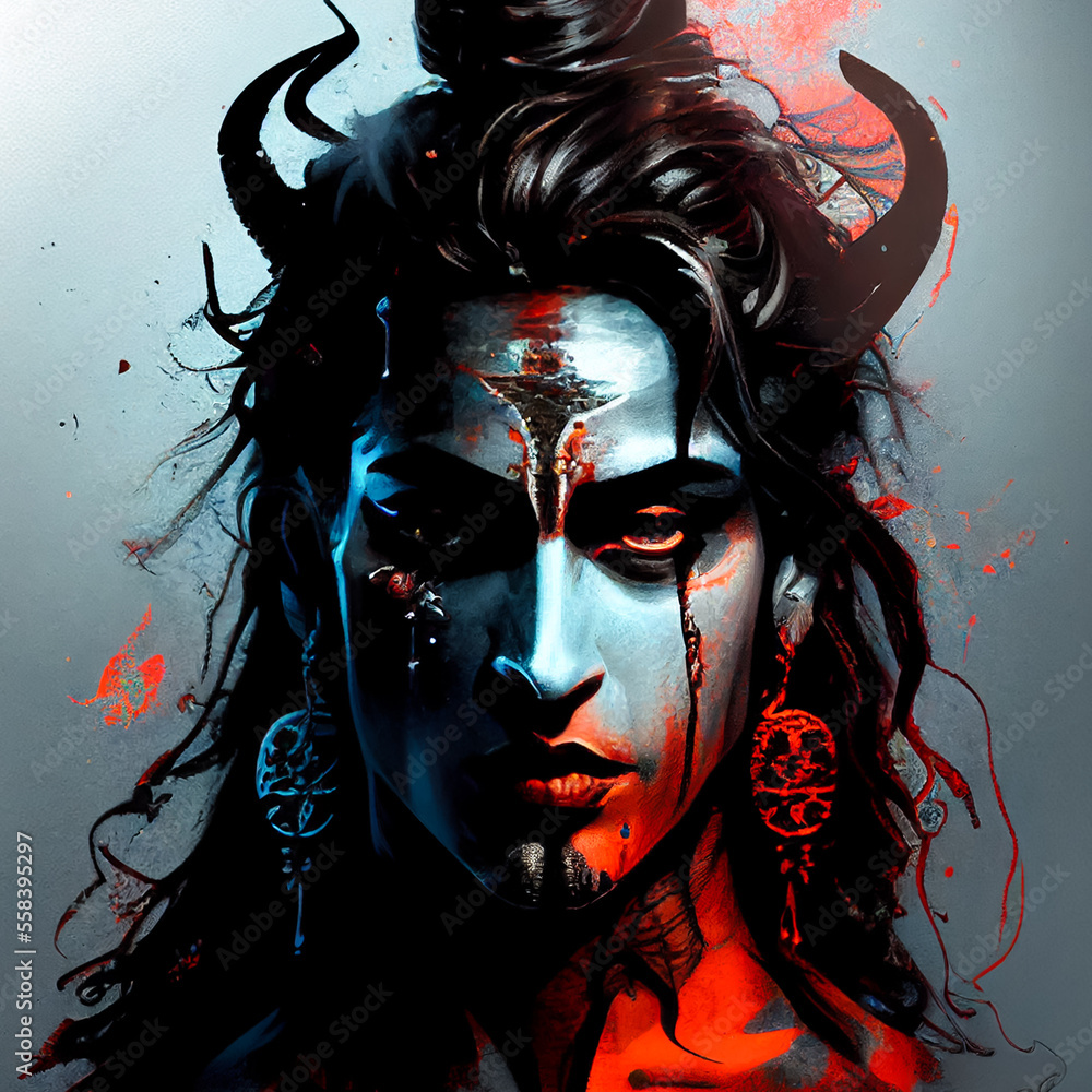 Colorful watercolor portrait of Lord Shiva - Hindu culture
