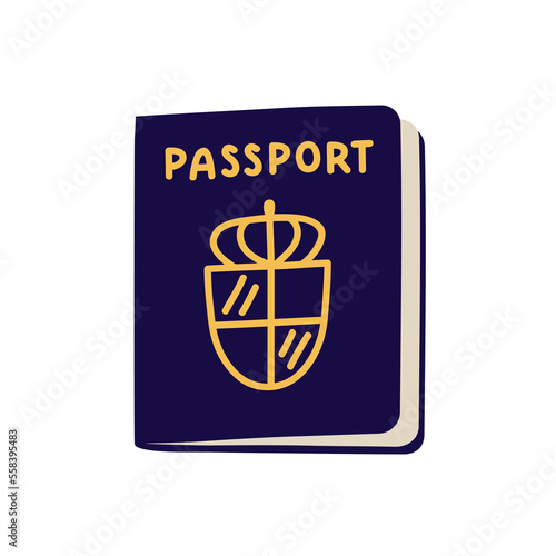 Passport, ID document. Legal pass, book cover with abstract national emblem. Closed identification pasport of citizenship, nationality. Flat vector illustration isolated on white background