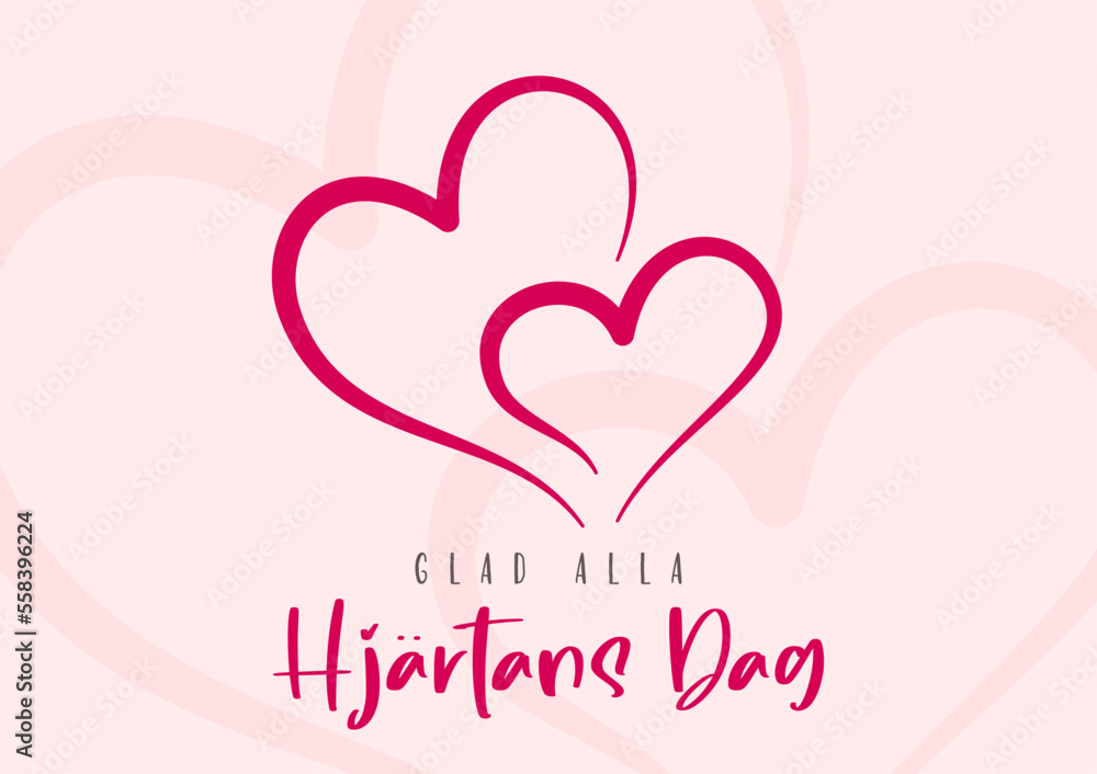 Happy Valentine's Day lettering in Swedish and hearts. Card template. Vector illustration
